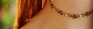 Crystal Inch of Gold choker necklace on model with red hair