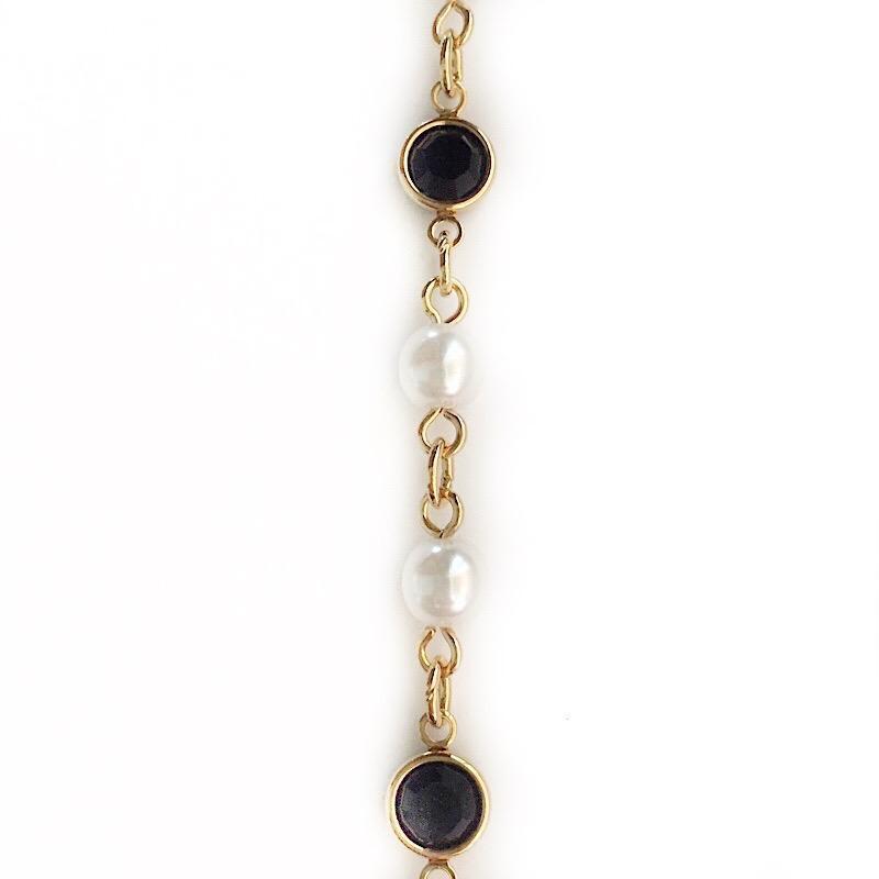 Black Crystals & Pearls in Gold Chain by the Inch - Chains by Design