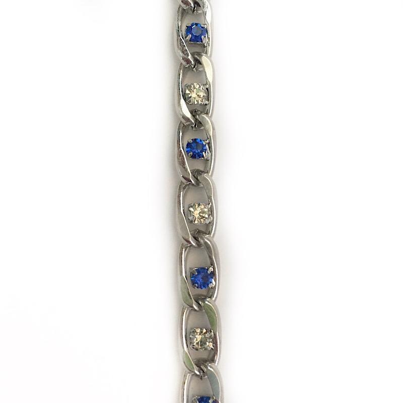 Sapphire and Clear Crystals in Silver Chain by the Inch - Chains by Design